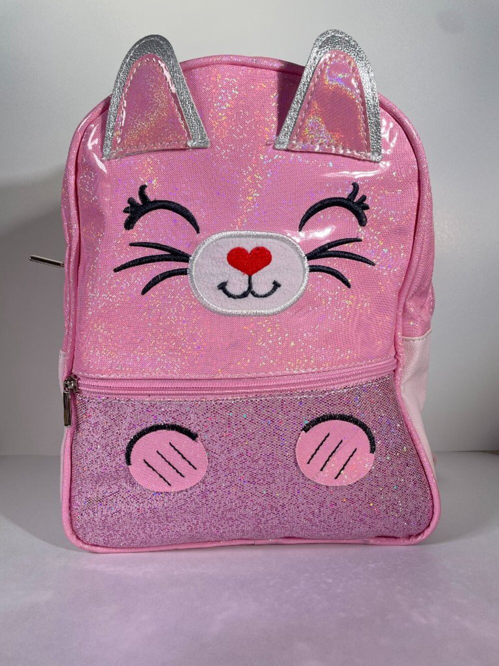 Justice Pink Glitter Cat Mini Backpack Holographic Kitty Bag School Kids